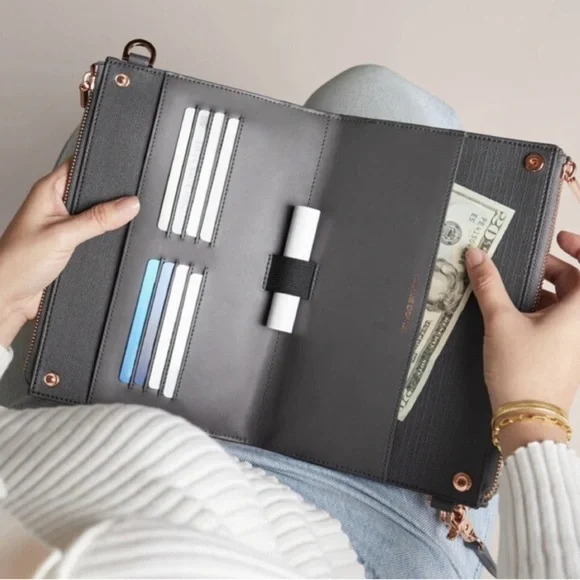 DAGNE DOVER Graphite Gray‎ Coated Canvas 3 In 1 Wallet Clutch & Crossbody Bag - Picture 2 of 16